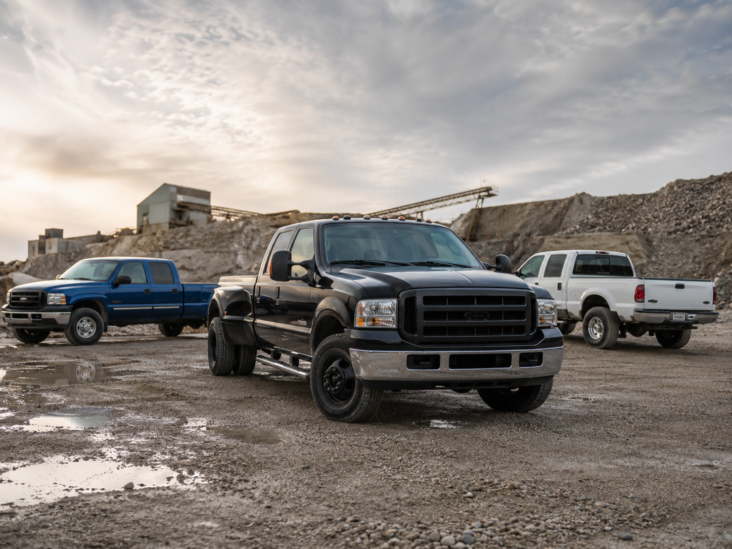 Ford F-250 und F-350 Super Duty Pickups im Steinbruch als Symbolbild für gebrauchte OE-/OEM-Pickup-Teile.