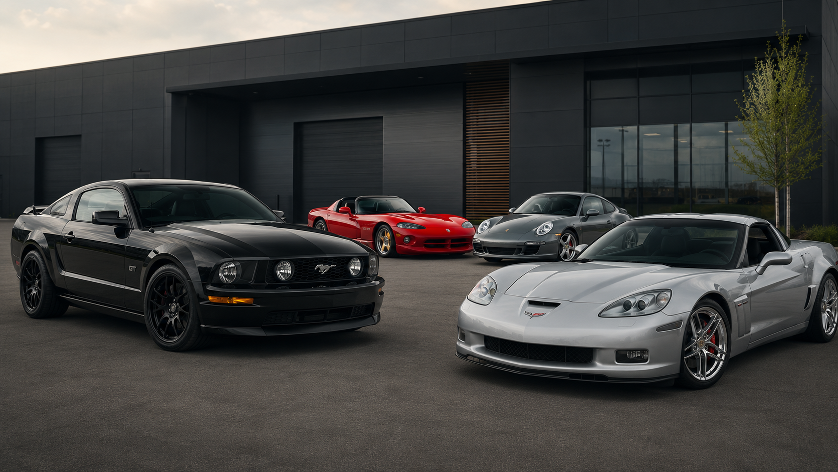 Übersciht der Fahrzeugmodelle von denen wir Ersatzteile als gebraucht verkaufen- Mustang V, Corvette, Dodge iper und Porsche.